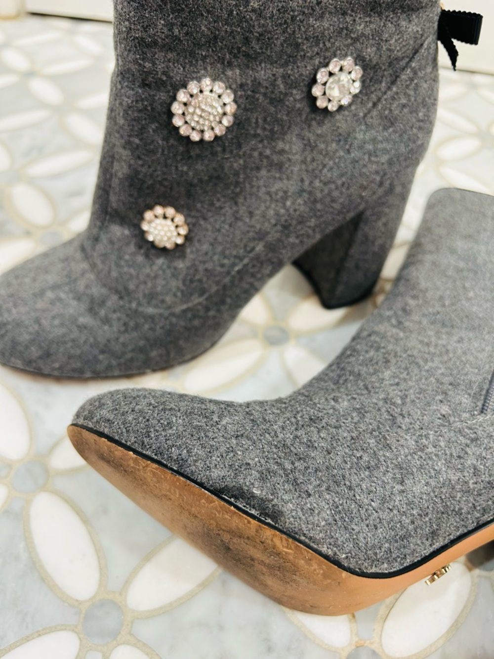 Anthropologie Nanette Lepore Linette Wool Embellished Bow Ankle Boots Grey 7 - Picture 12 of 15